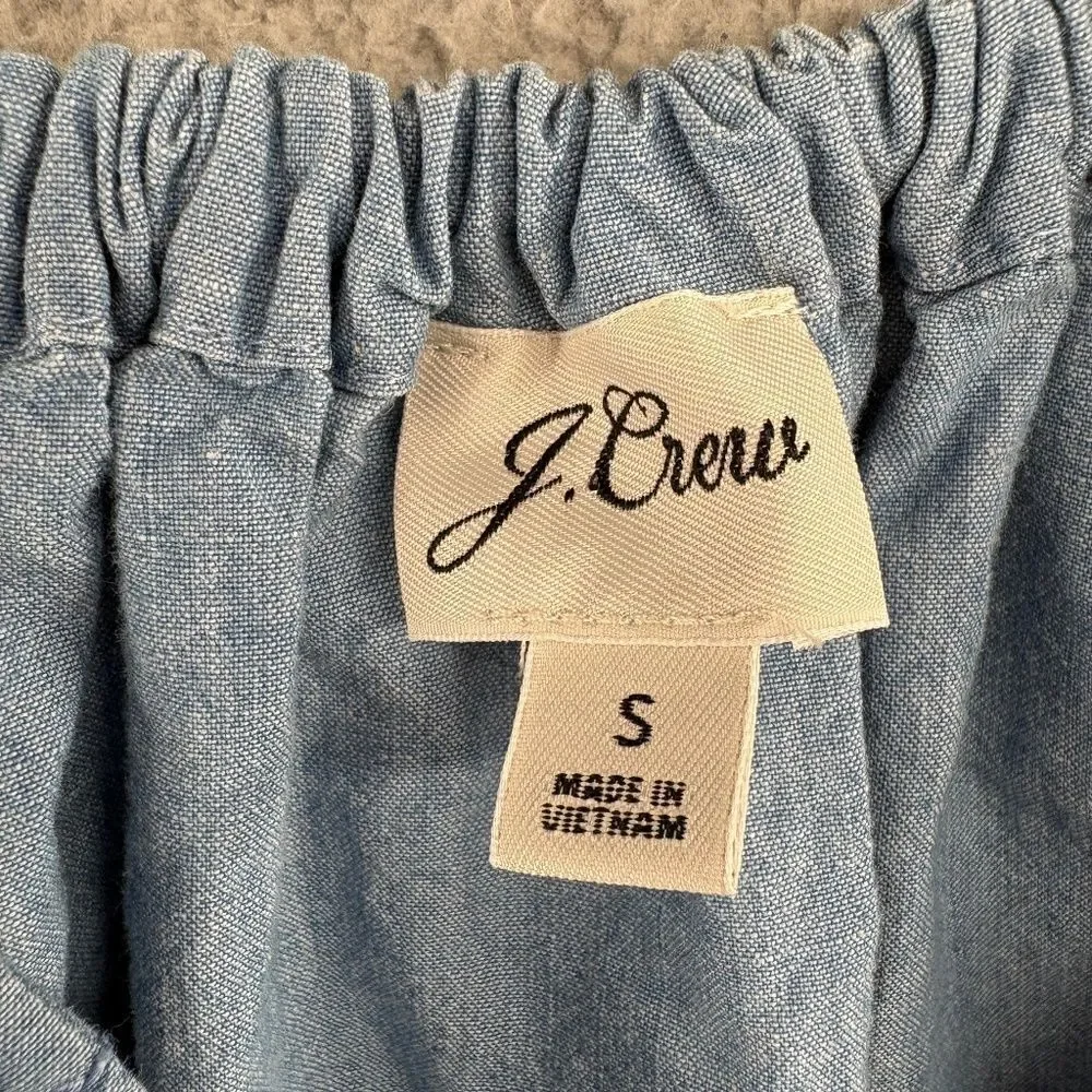 J. Crew Tie-Neck Chambray Ruched Top In Cranbury Blue Size Small - Picture 8 of 9